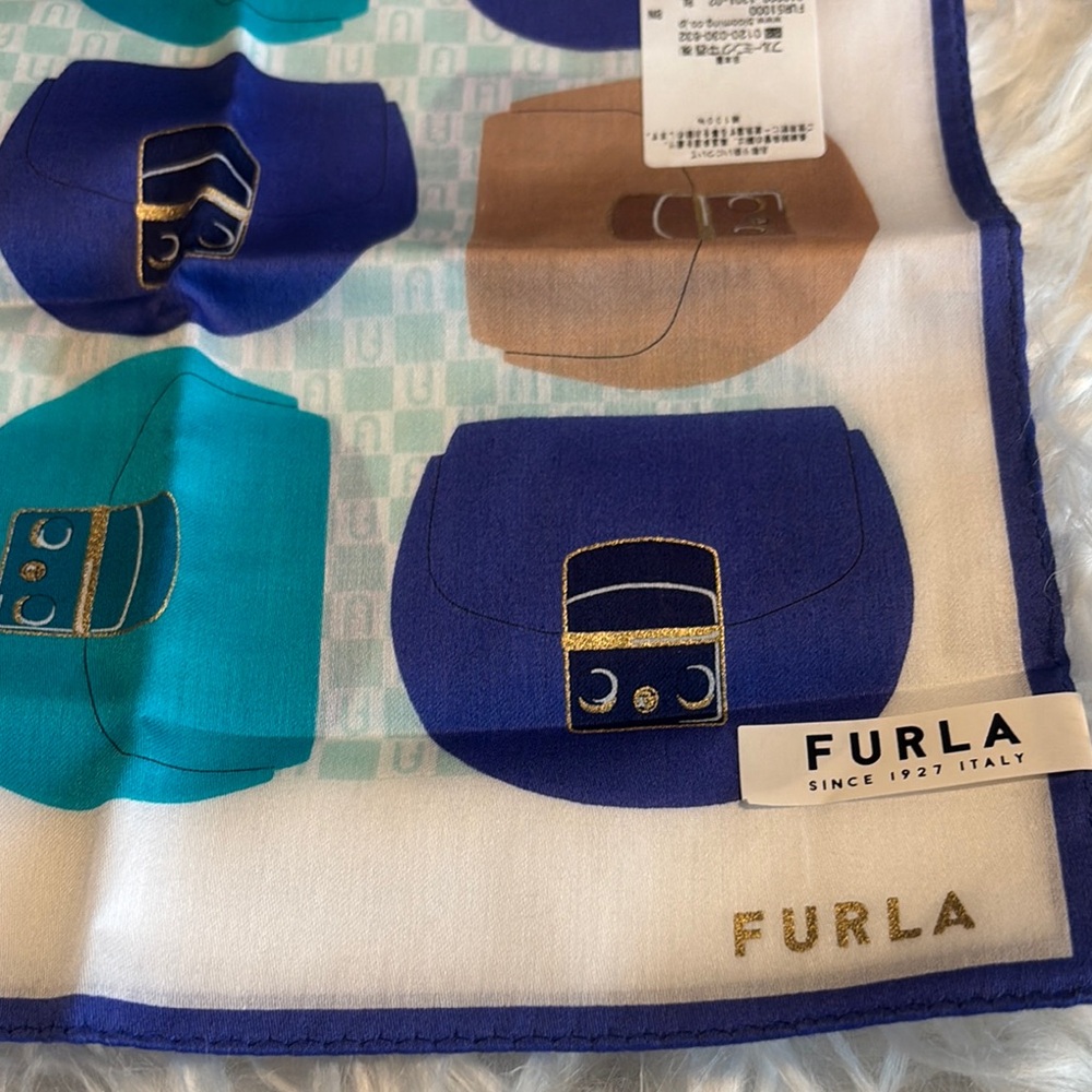 Furla Blue and Brown Patterned Scarf - Picture 2 of 4